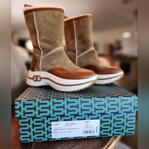 Tory Burch Gemini Link Platform Shearling Boots Dark Tiramisu Color Size 7